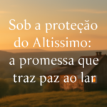 Fotografia cinematográfica de golden hour: casa rústica na colina, texto branco destacado com paz, rascunho automático.